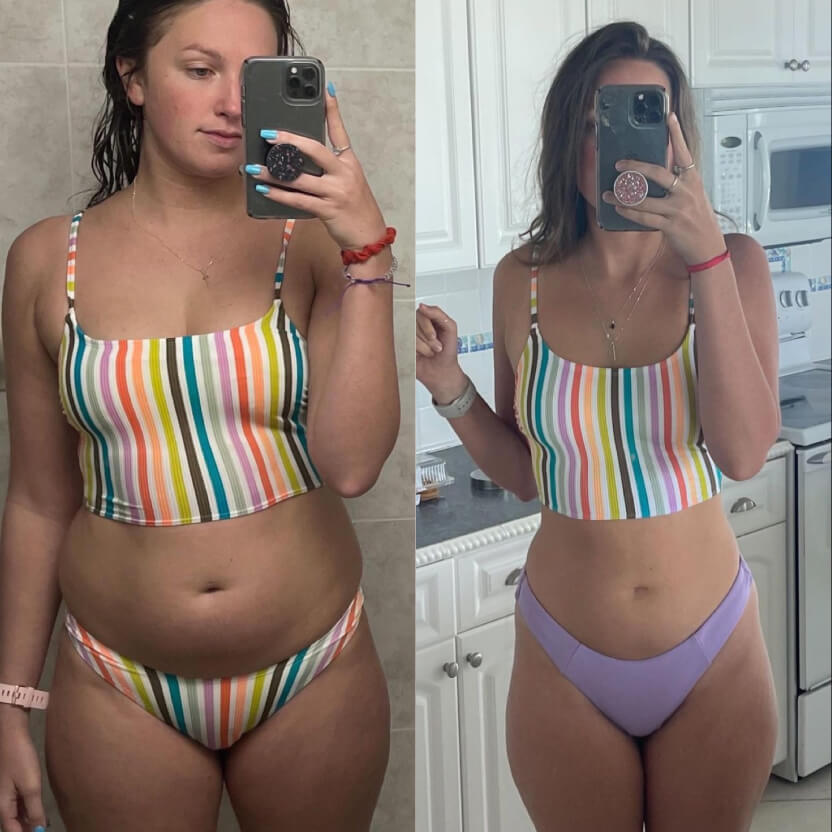 Before and after of a woman after a fitness program