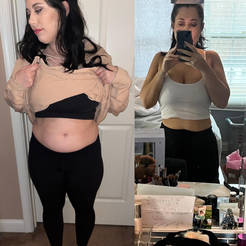 Before and after of a young woman after a fitness program
