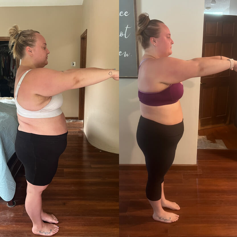 Before and after of a woman after a fitness program