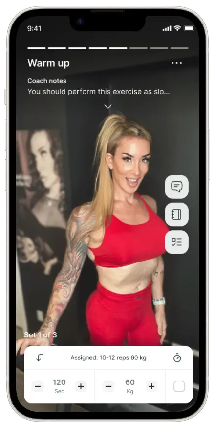 Mobile fitness app showing workout features